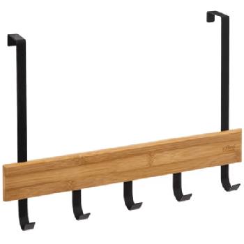 Towel Holder ,clothes hanger ,over door with 5 Hooks ,metal Black,bamboo