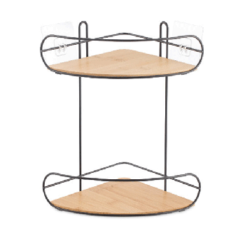 Bathroom corner shelf double-tier, bamboo bottom with good adhesion clear plastic sticker