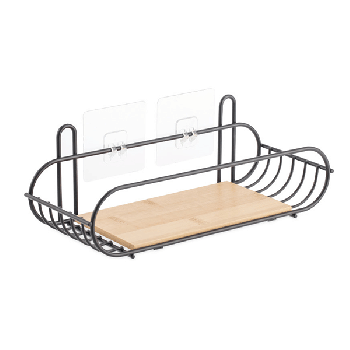 Shower Caddy Organizer Shelf ,single tiers, Self Adhesive Hanging, Bamboo bottom,No Drilling Storage Holder for Bathroom