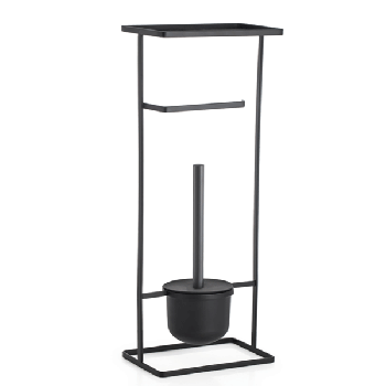 3-in-1  paper Roll Holder with toilet brush and a Non-Slip Coated Tray, Black 
