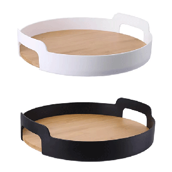 METAL black and white SERVING TRAY, bread tray , bamboo base