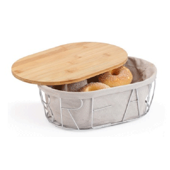 Bread basket storage with bamboo cutting board for outdoor kitchen