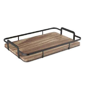 Rectangle serving tray metal black wooden base