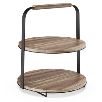 2-Tier Wood & Metal Serving Stand bread dessert tray cake display tray