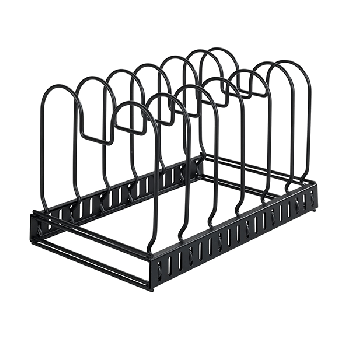 Pan Storage and Lid Holder, Telescopic Storage for Cupboards with 6 Compartments for Frying Pans and Lids,Metal, matt Black