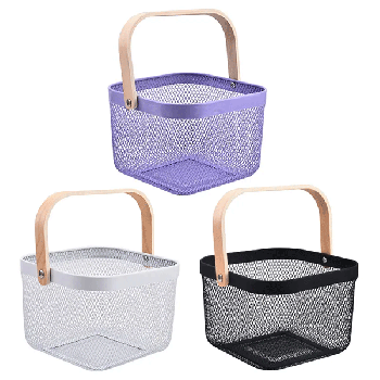 Metal Mesh Steel Basket, Garden Harvest Basket, Square Wire Basket with Handle Storage Organizer, Multi-functional Fruit Basket for Kitchen Bathroom Picnic Shopping Decor Cabinet Home