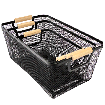Metal Wire Bin Basket with Wooden Handle Container Multifunctional Kitchen Organizer Fruit Basket for Home Office Lightweight L size  METAL WIRE ORGANIZER BASKET WITH WOODEN HANDLE