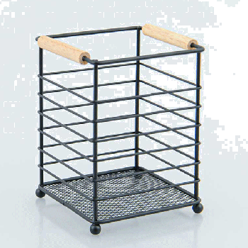 Utensil holder cutlery organizer wire black wooden handle