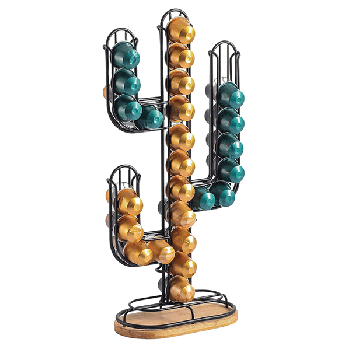 Cactus Shaped Coffee Pod Holder Home Black Iron Coffee Capsule Storage Stand Organizer Holds 48 Coffee Pods