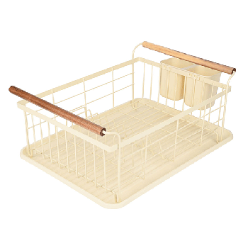 METAL PLATE RACK WITH WOODEN HANDLES IVORY