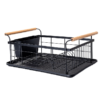 BAMBOO ESSENTIALS METAL PLATE RACK WITH HANDLES 44x32x20cm BLACK