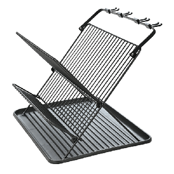 FOLDABLE METAL PLATE RACK BLACK 2-TIER