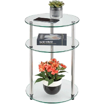 3 Tiers Round Clear Tempered Glass Side Table