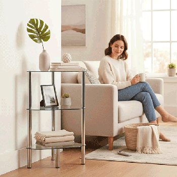 3 Tiers multilateral Clear Tempered Glass Side Table EN0150