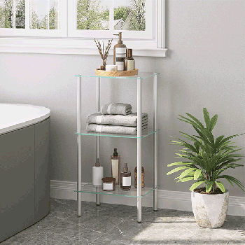3 Tiers square Clear Tempered Glass Side Table EN0110-22