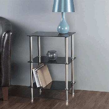 3 Tiers square Black Tempered Glass Side Table EN0110C BLACK