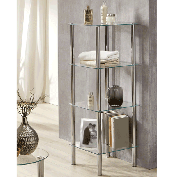 4 Tiers square Clear Tempered Glass Side Table