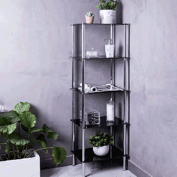 5 Tiers square Black Tempered Glass Side Table black