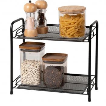 2 Tier Kitchen Spice Rack, Open Design Vertical Spice Rack for Workstation, Removable Kitchen Shelf for Kitchen Bathroom Cabinets, Black