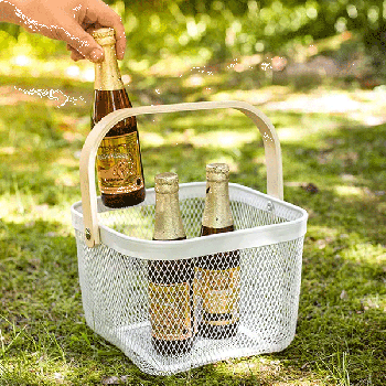 Metal Mesh Steel Basket, Garden Harvest Basket, Square Wire Basket with Handle Storage Organizer, Multi-functional Fruit Basket for Kitchen Bathroom Picnic Shopping Decor Cabinet Home