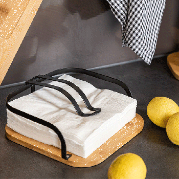 Table Napkin Holder Home Decor ,metal powder coating black, Bamboo