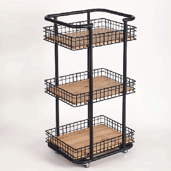 3-Tier Black/Bamboo Rolling Shelf